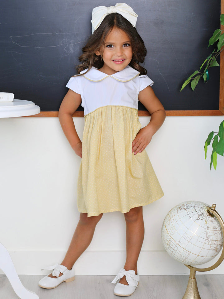 KidsCouture x Mia Belle Girls Collared Yellow Polka Dot Dress