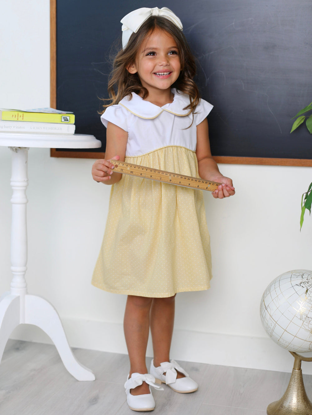 KidsCouture x Mia Belle Girls Collared Yellow Polka Dot Dress