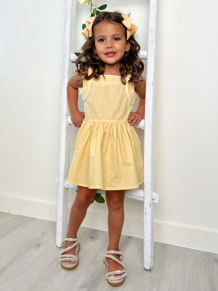 Sunny Yellow Polka Dot Mini Dress by Kids Couture