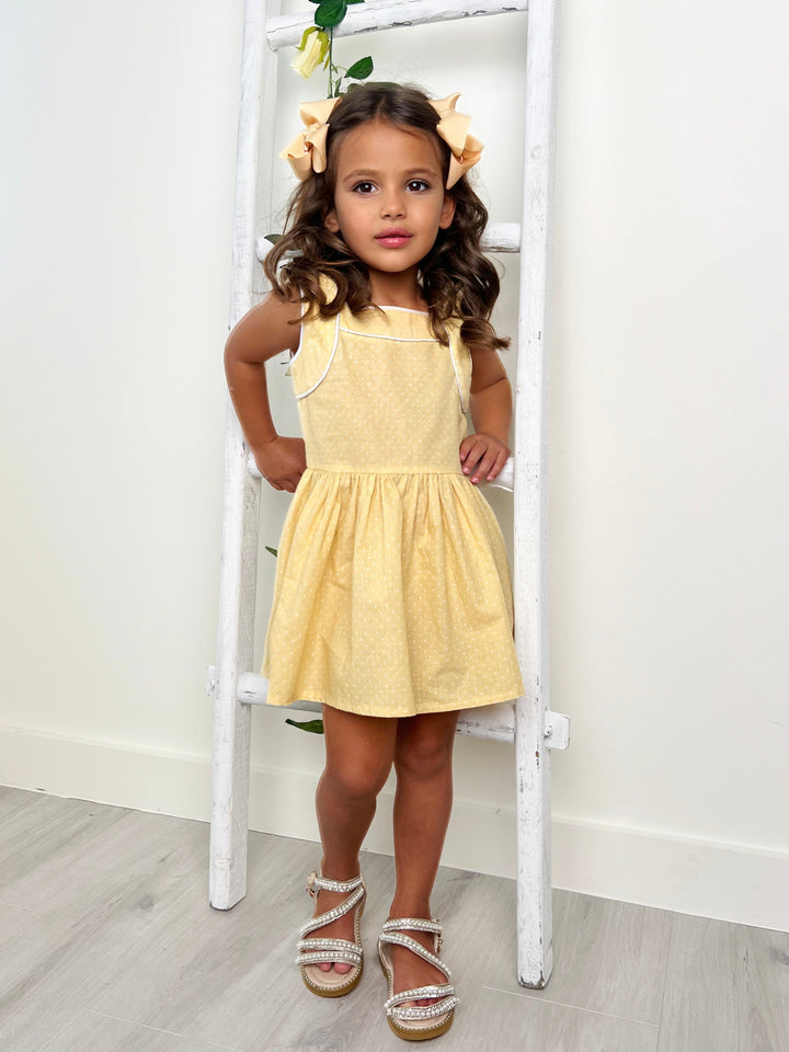 Sunny Yellow Polka Dot Mini Dress by Kids Couture