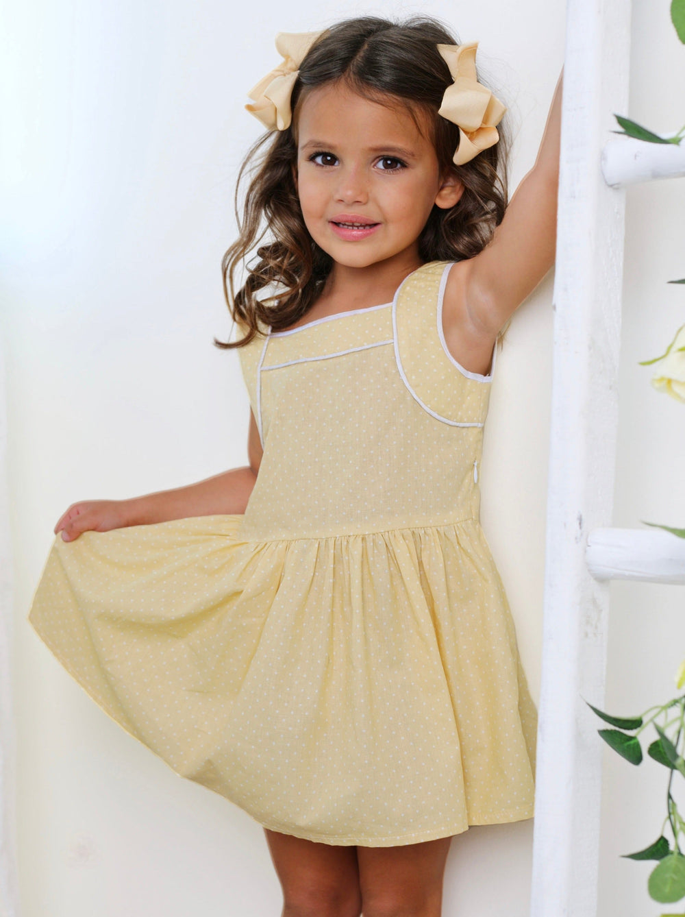 Kids Couture x Mia Belle Girls Yellow Polka Dot Mini Dress