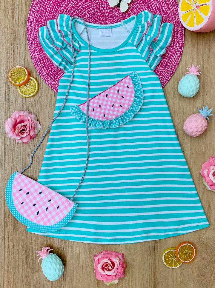 Mia Belle Girls Watermelon Dress And Purse | Girls Spring Outfits