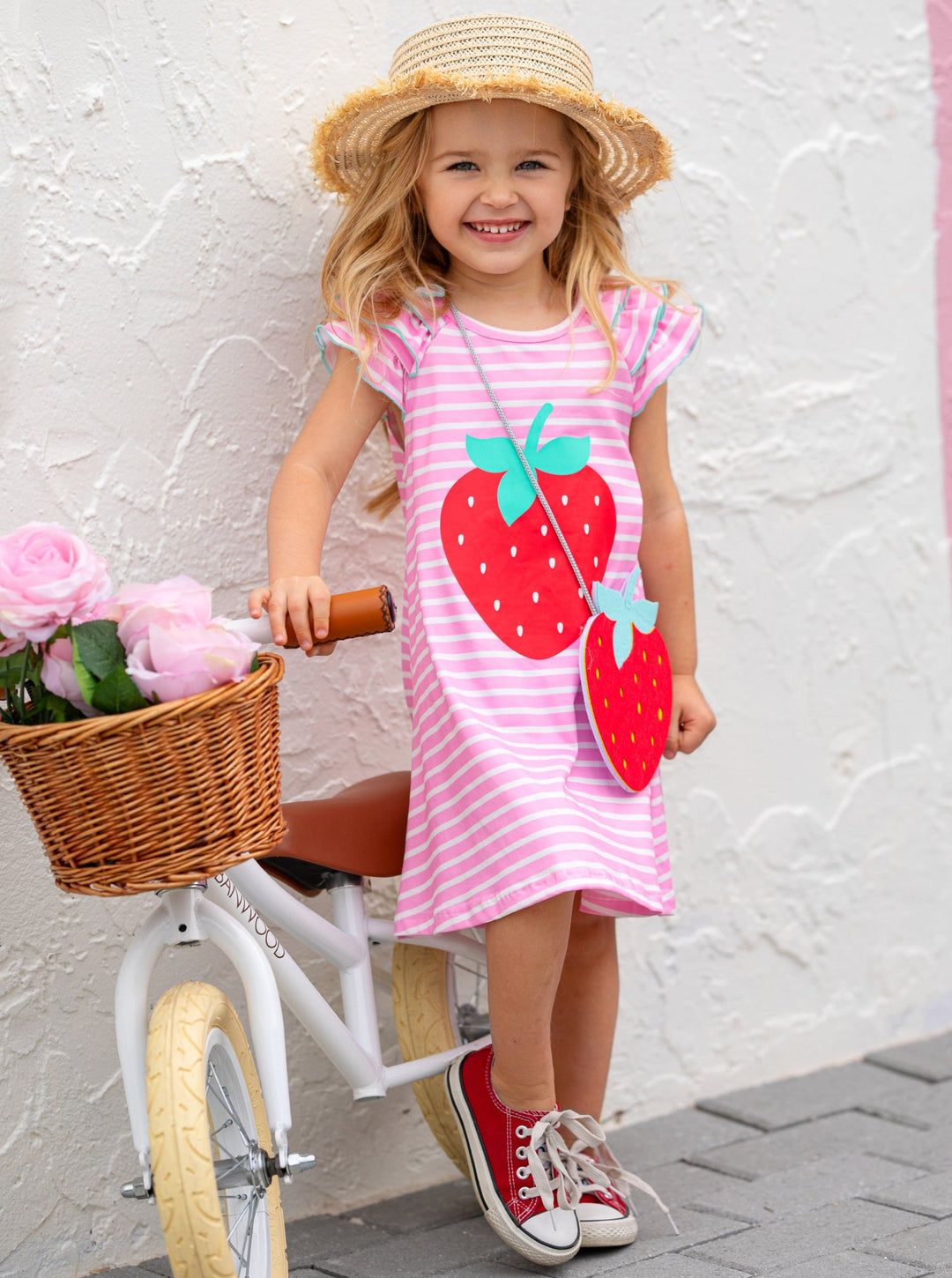 Mia Belle Girls Strawberry Striped Dress And Purse | Girls Spring Sets