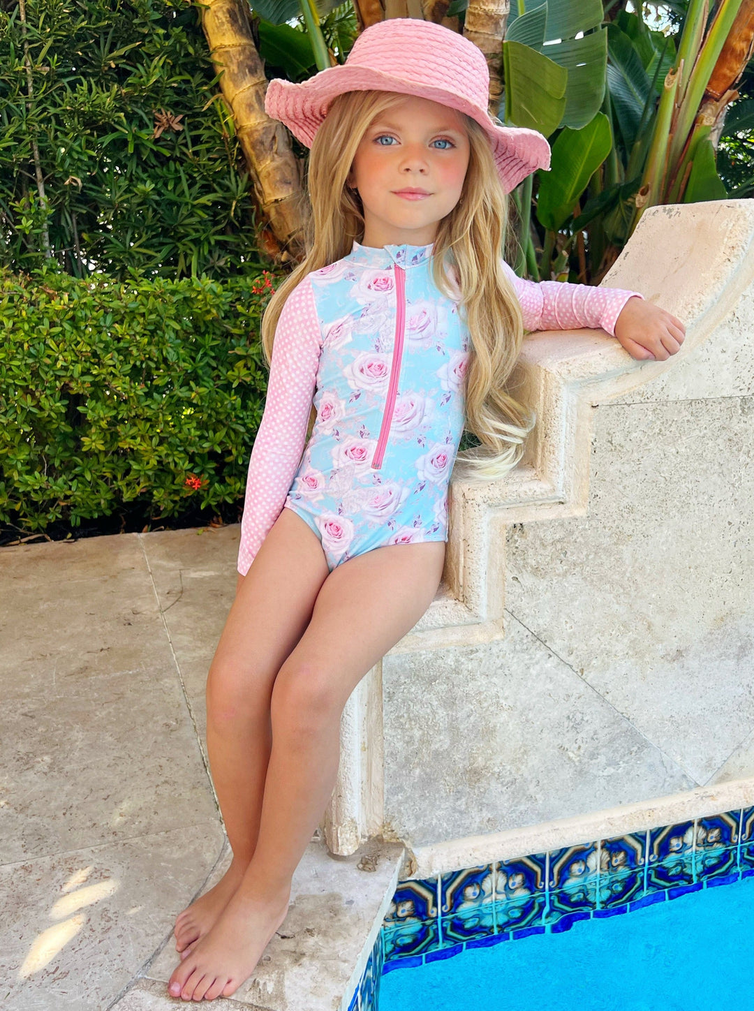 Girls Floral Rash Guard One Piece Swimsuit | Mia Belle Girls Swimwear