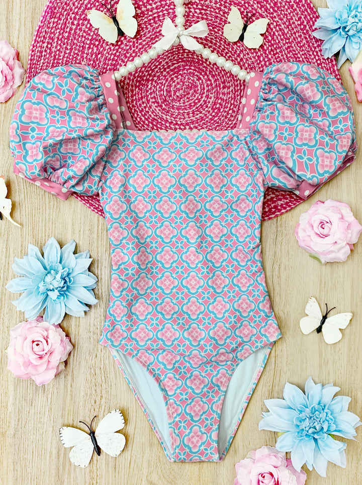 Made For Sunny Days Puff Sleeve One Piece Swimsuit - Mia Belle Girls