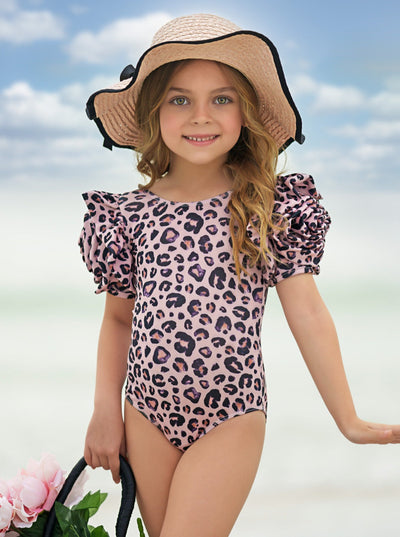 Cute Little Girl Swimwear One Piece Short Sleeve Sublimation Young