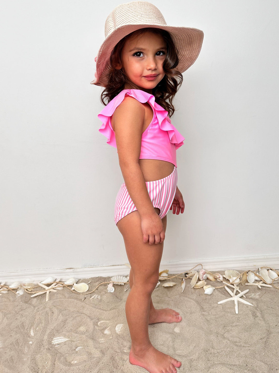 Mia Belle Girls Pink Cut-Out Swimsuit | Cute Toddler Swimsuits