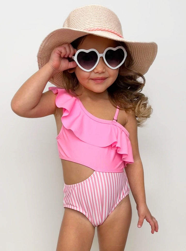 Mia Belle Girls Pink Cut-Out Swimsuit | Cute Toddler Swimsuits