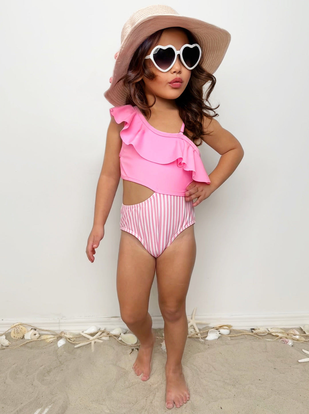 Mia Belle Girls Pink Cut-Out Swimsuit | Cute Toddler Swimsuits