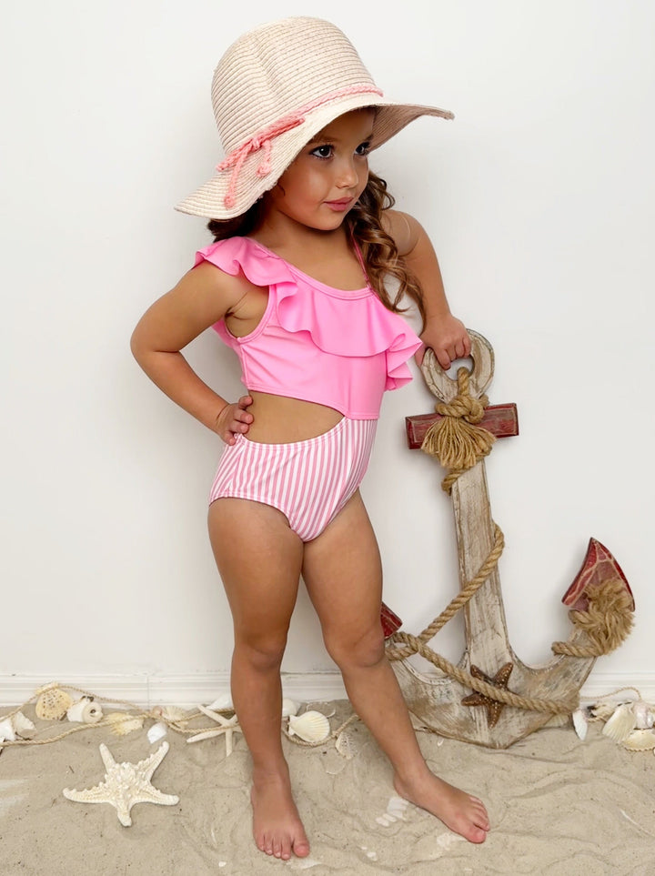 Mia Belle Girls Pink Cut-Out Swimsuit | Cute Toddler Swimsuits