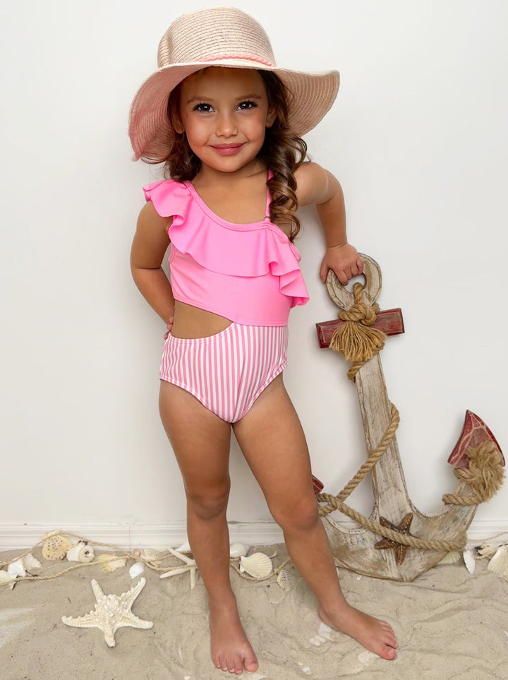 Mia Belle Girls Pink Cut-Out Swimsuit | Cute Toddler Swimsuits