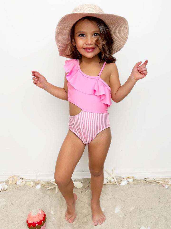 Mia Belle Girls Pink Cut-Out Swimsuit | Cute Toddler Swimsuits