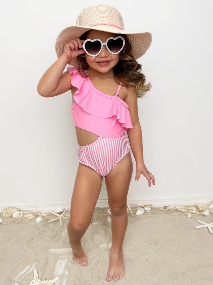 Mia Belle Girls Pink Cut-Out Swimsuit | Cute Toddler Swimsuits