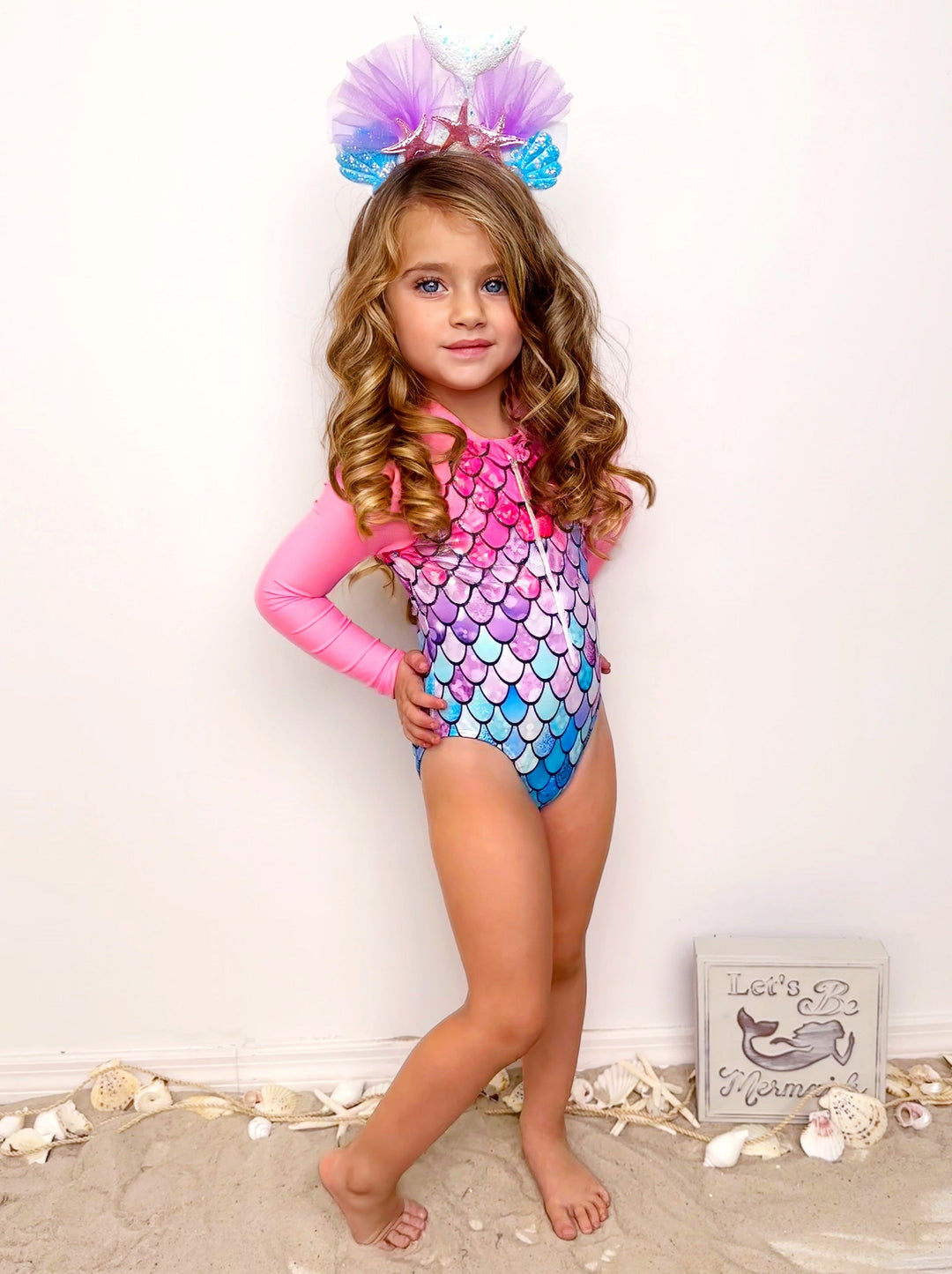 Mia Belle Girls Mermaid Rashguard Swimsuit | Cute Toddler Swimsuits