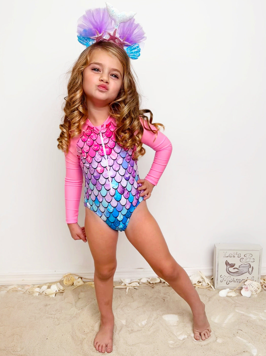 Mia Belle Girls Mermaid Rashguard Swimsuit | Cute Toddler Swimsuits