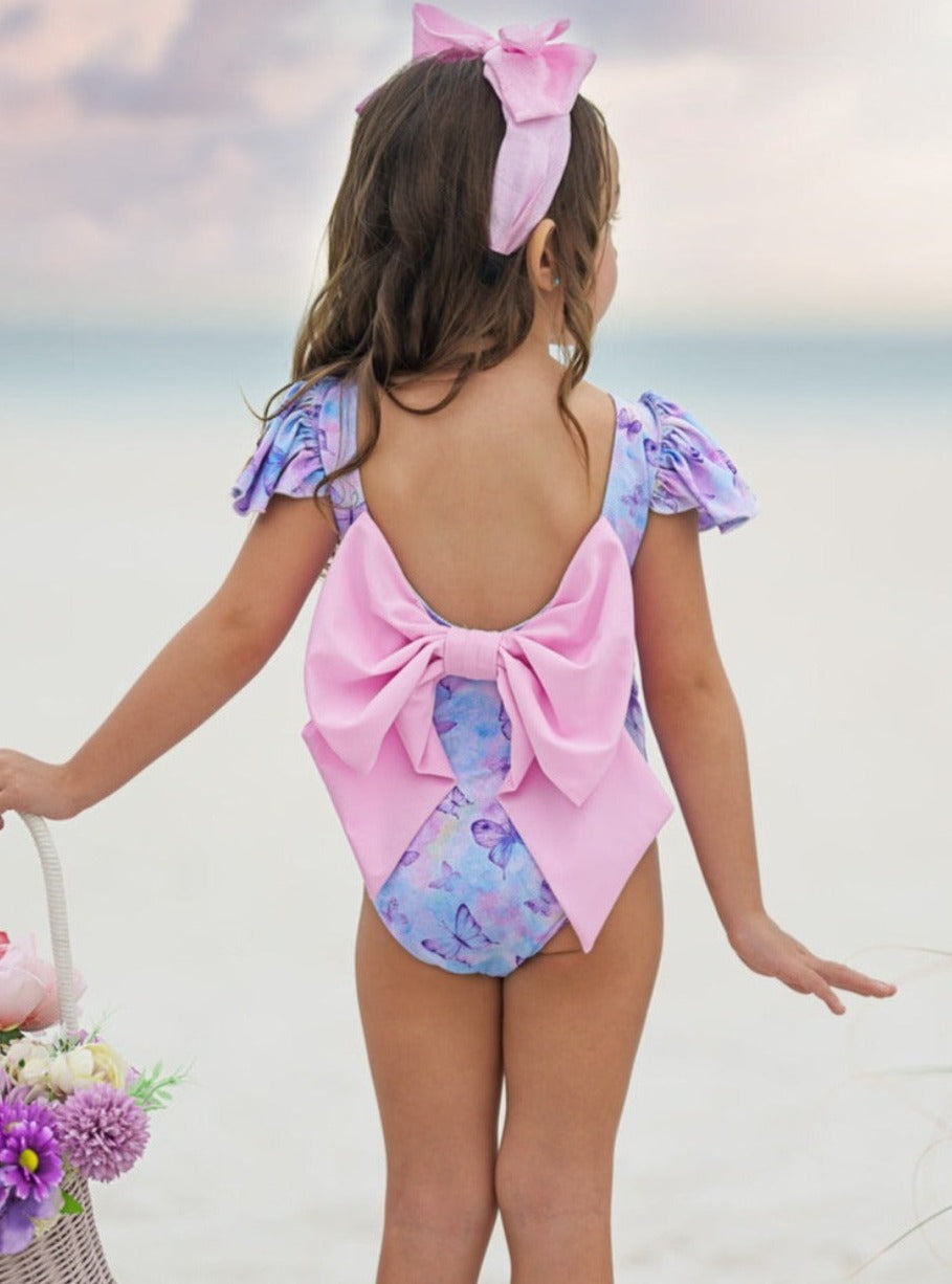 Mia Belle Girls Flutter Sleeve One Piece Swimsuit | Girls Swimwear