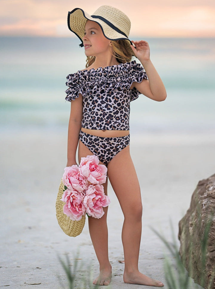 Mia Belle Girls Swimwear | Leopard Ruffle Tankini Two Piece Swimsuit