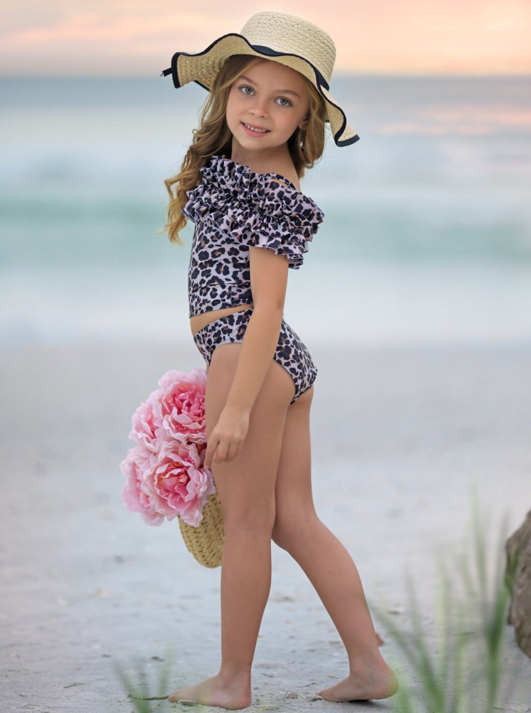 Mia Belle Girls Swimwear | Leopard Ruffle Tankini Two Piece Swimsuit