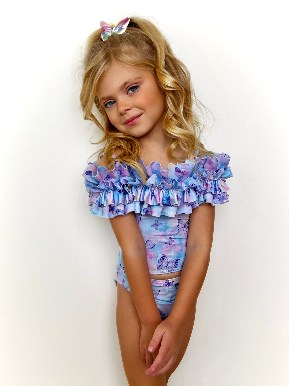 Mia Belle Girls Swimwear | Butterfly Ruffle Tankini Two Piece Swimsuit