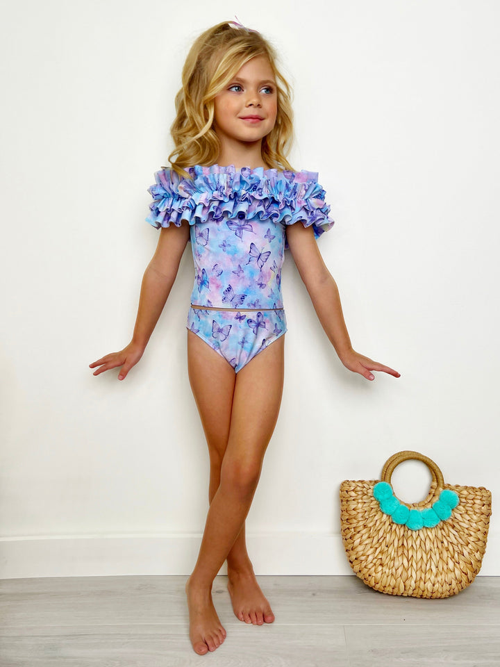 Mia Belle Girls Swimwear | Butterfly Ruffle Tankini Two Piece Swimsuit