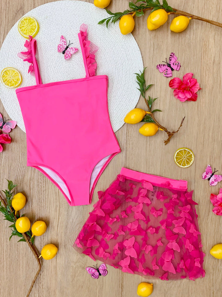 Tropical Blossom One-Piece Swimsuit with Skirt Set