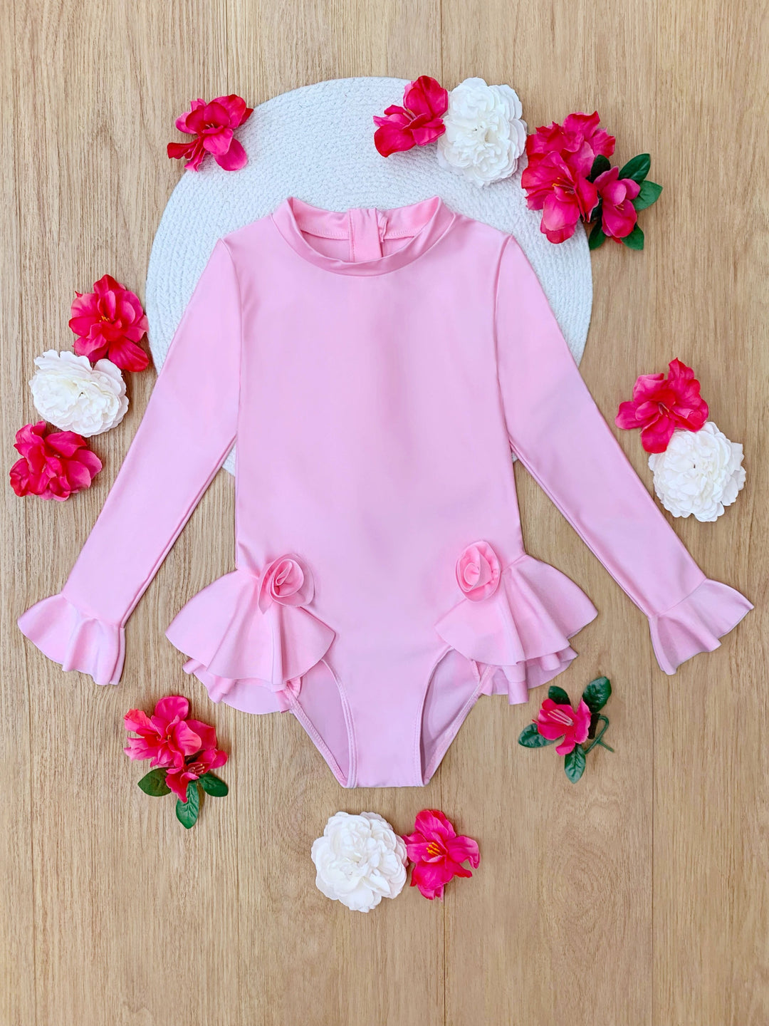 Rose Petal Rash Guard One-Piece Swimsuit