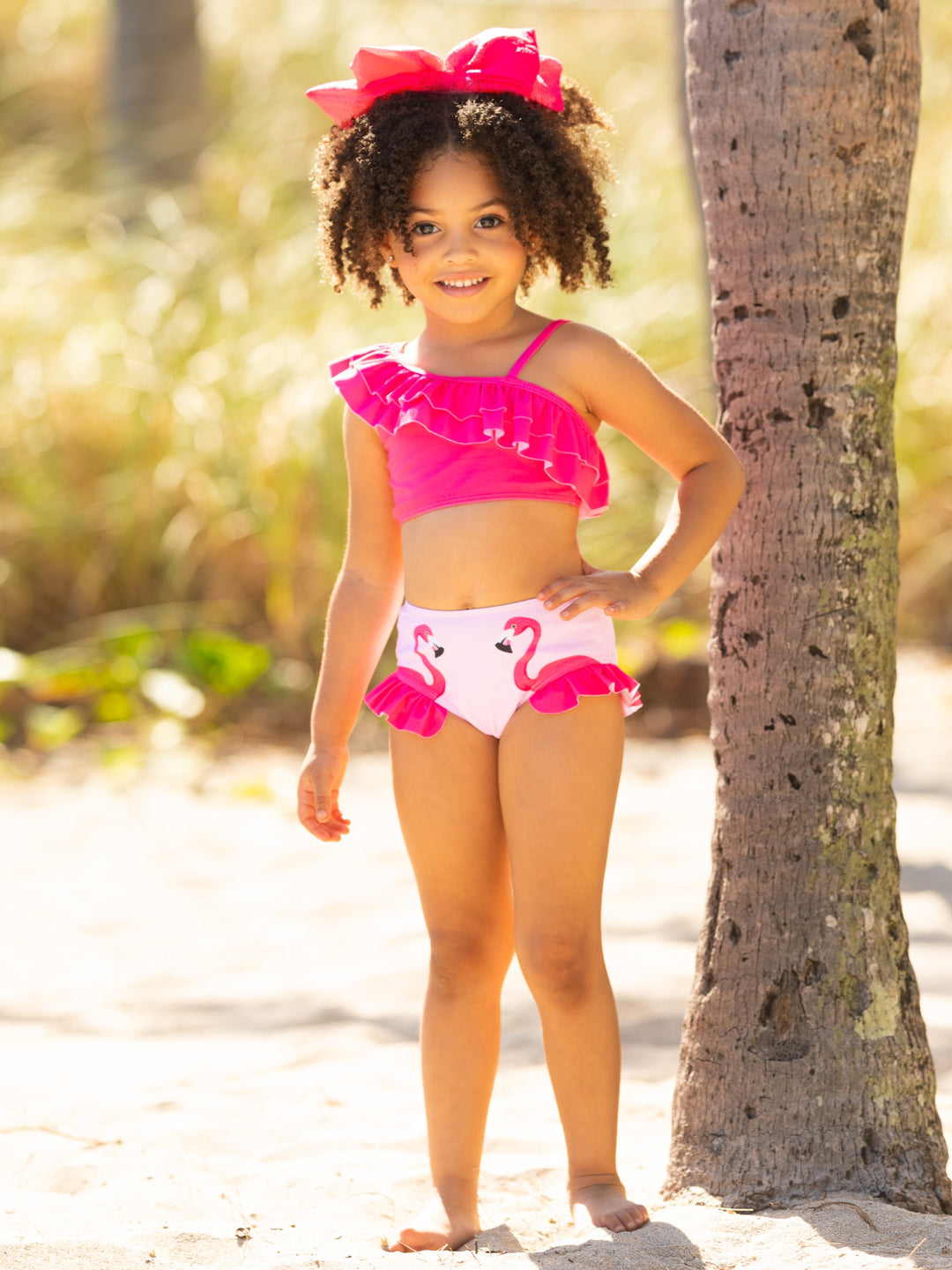 Flamingo Fun One-Shoulder Two-Piece Swimsuit