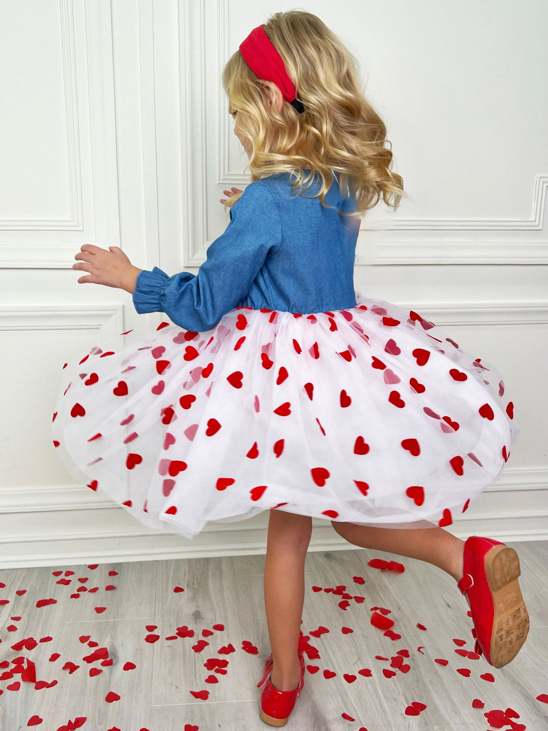 Mia Belle Girls Denim Bodice Heart Tutu Dress | Valentine's Dress