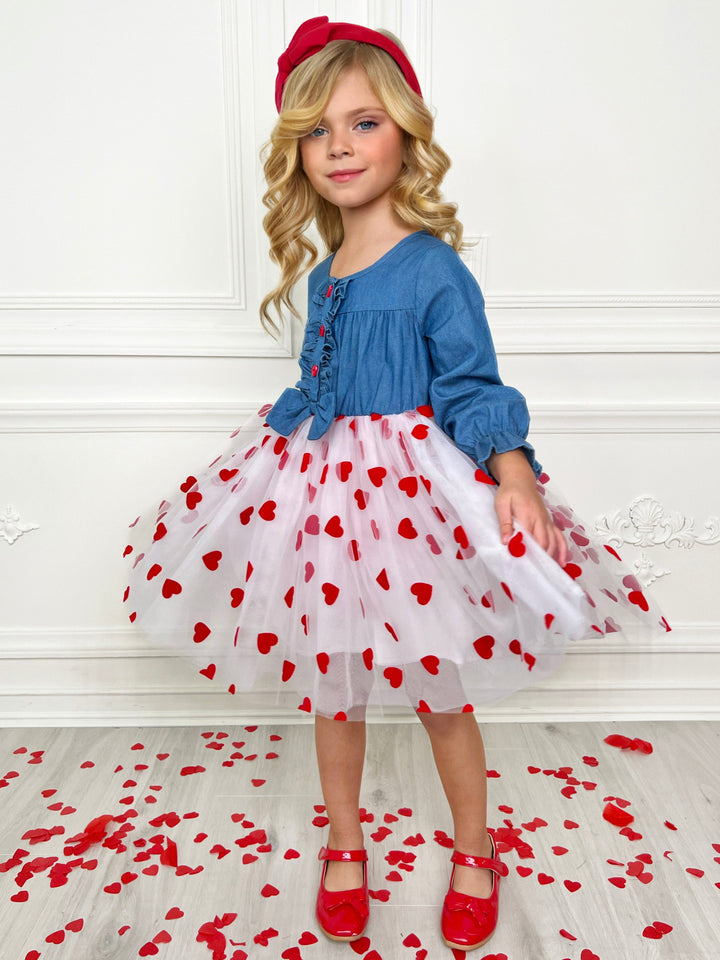 Mia Belle Girls Denim Bodice Heart Tutu Dress | Valentine's Dress