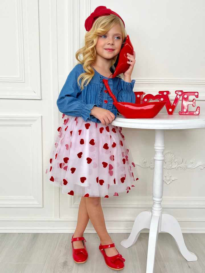 Mia Belle Girls Denim Bodice Heart Tutu Dress | Valentine's Dress