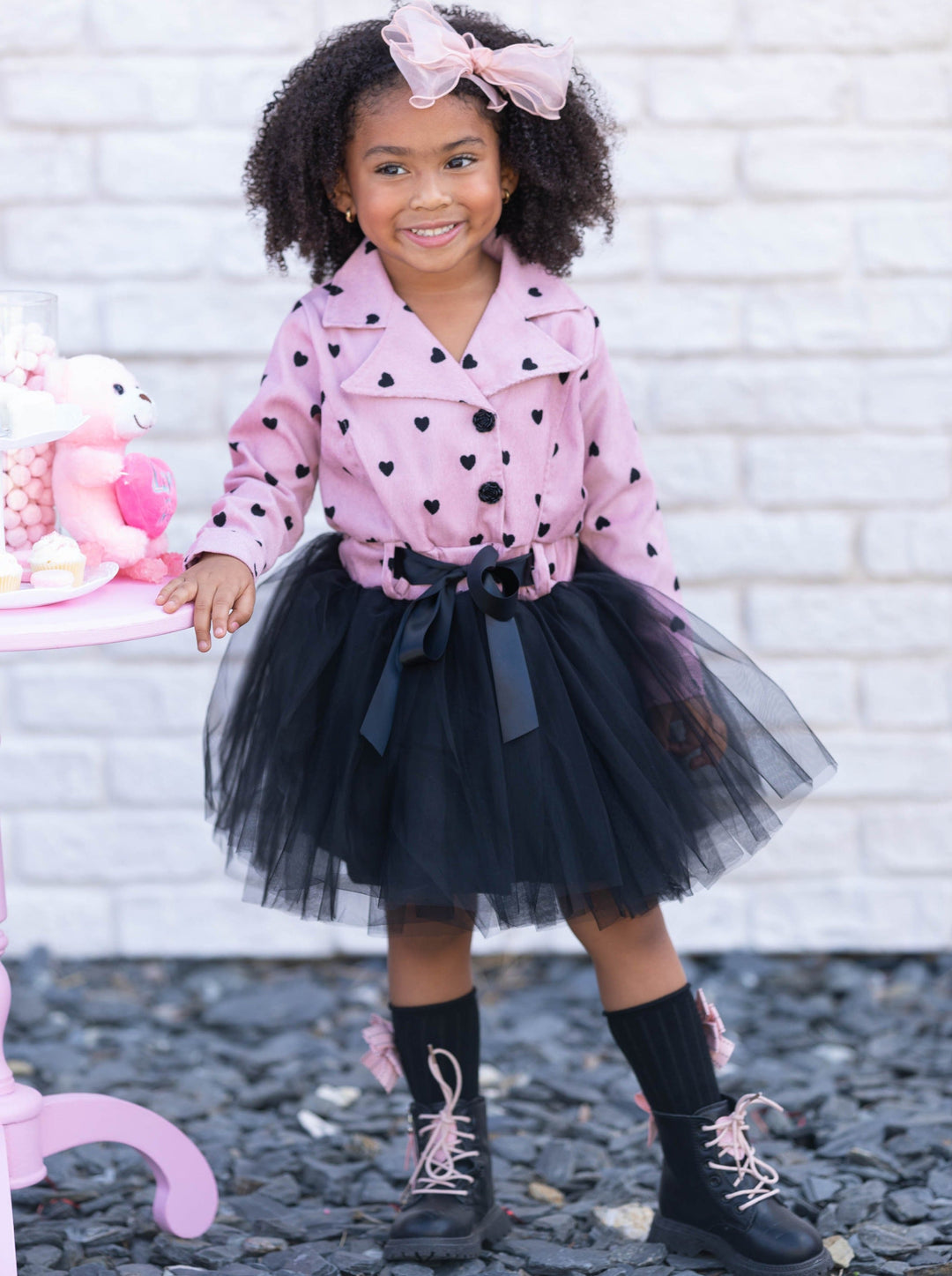 Fancy Toddler Clothes | Girls Corduroy Heart Print Blazer Tutu Dress