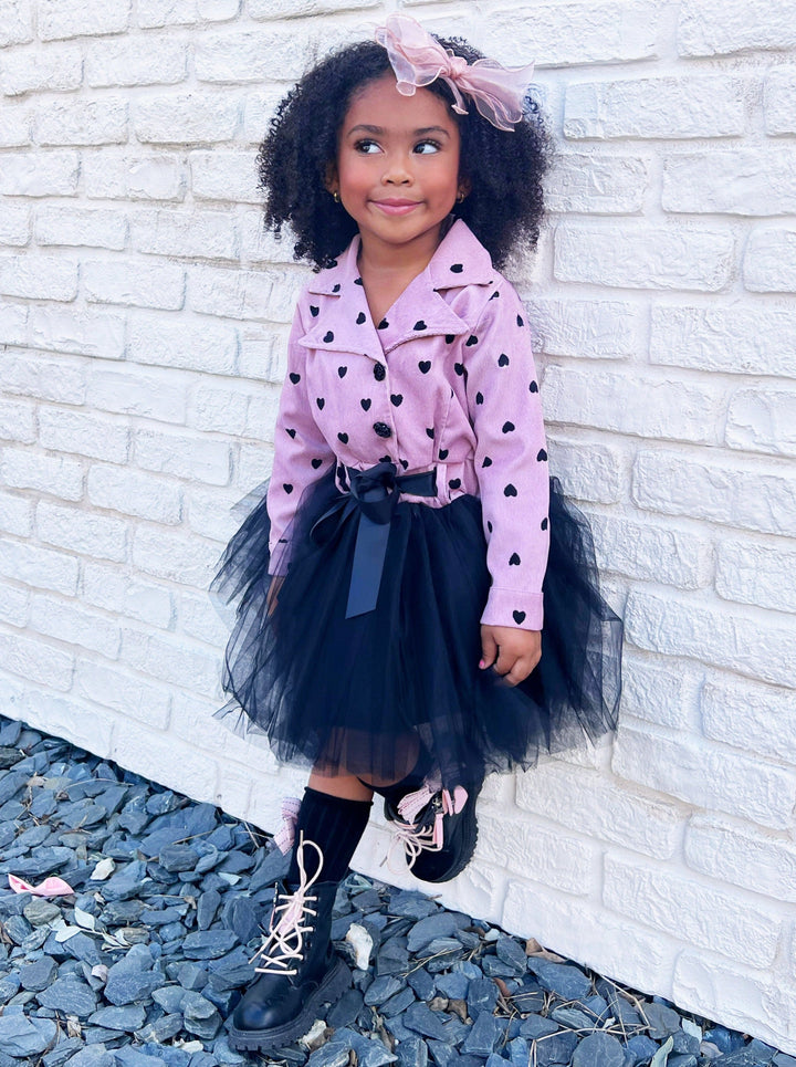 Fancy Toddler Clothes | Girls Corduroy Heart Print Blazer Tutu Dress