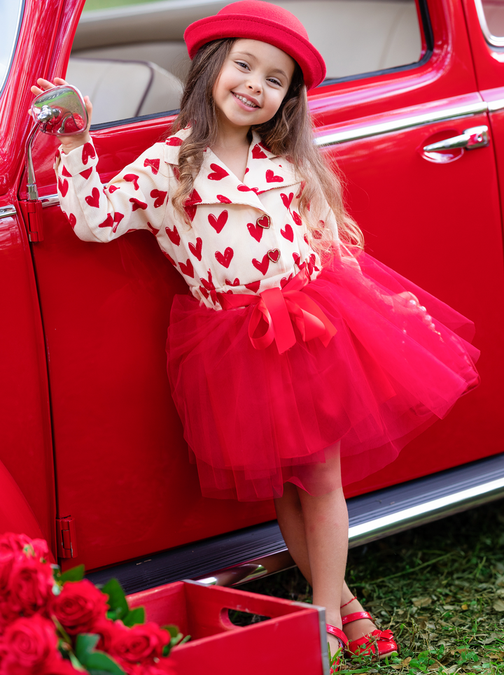 Fancy Toddler Clothes | Girls Corduroy Heart Print Blazer Tutu Dress