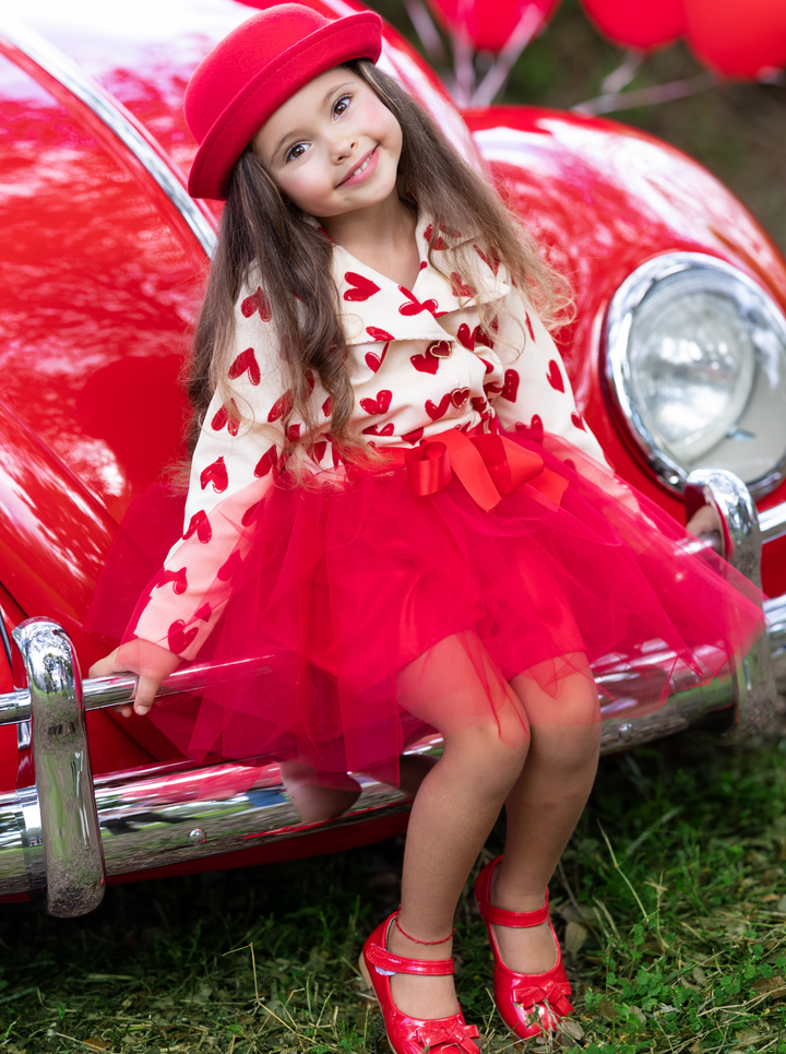 Fancy Toddler Clothes | Girls Corduroy Heart Print Blazer Tutu Dress