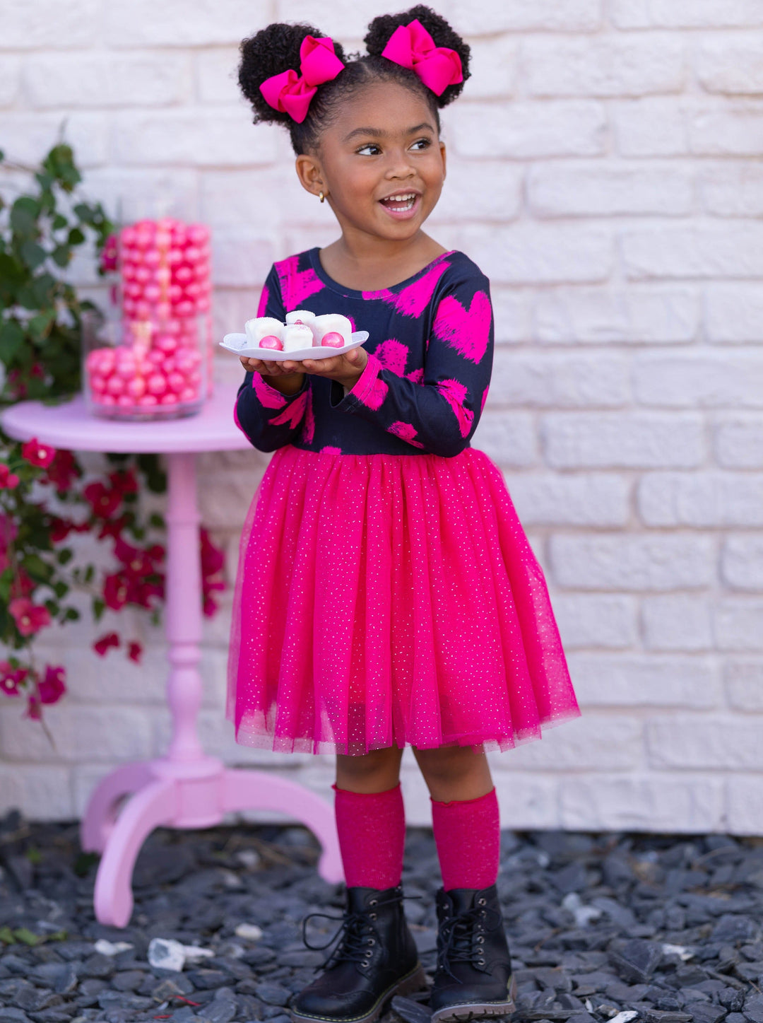 Valentines Day Outfits | Girls Heart Print Sparkle Glitter Tutu Dress