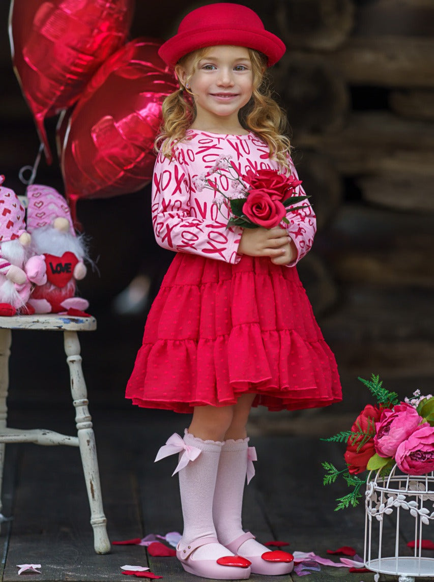 Dressy Toddler Clothes | Girls XOXO Print Swiss Tulle Ruffle Dress