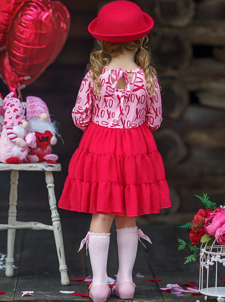 Dressy Toddler Clothes | Girls XOXO Print Swiss Tulle Ruffle Dress