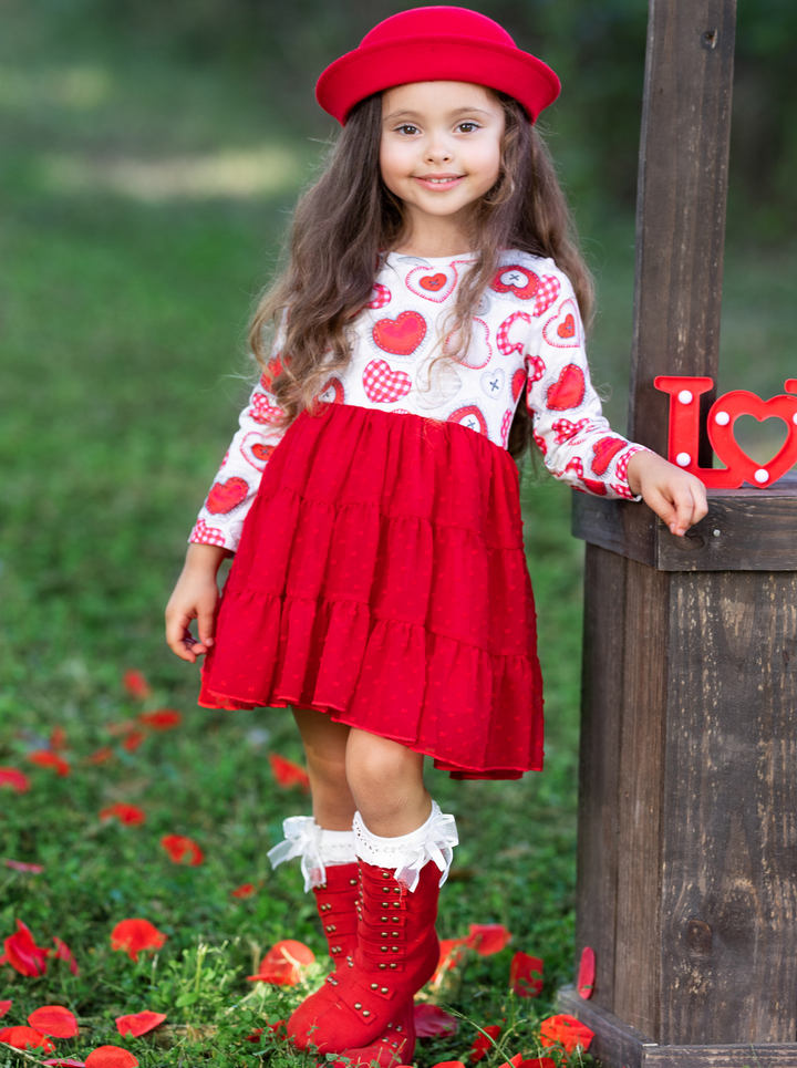 Dressy Toddler Clothes | Girls Heart Button Swiss Tulle Ruffle Dress