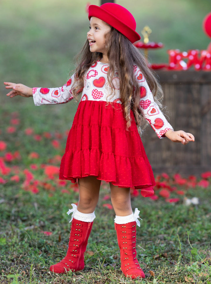 Dressy Toddler Clothes | Girls Heart Button Swiss Tulle Ruffle Dress