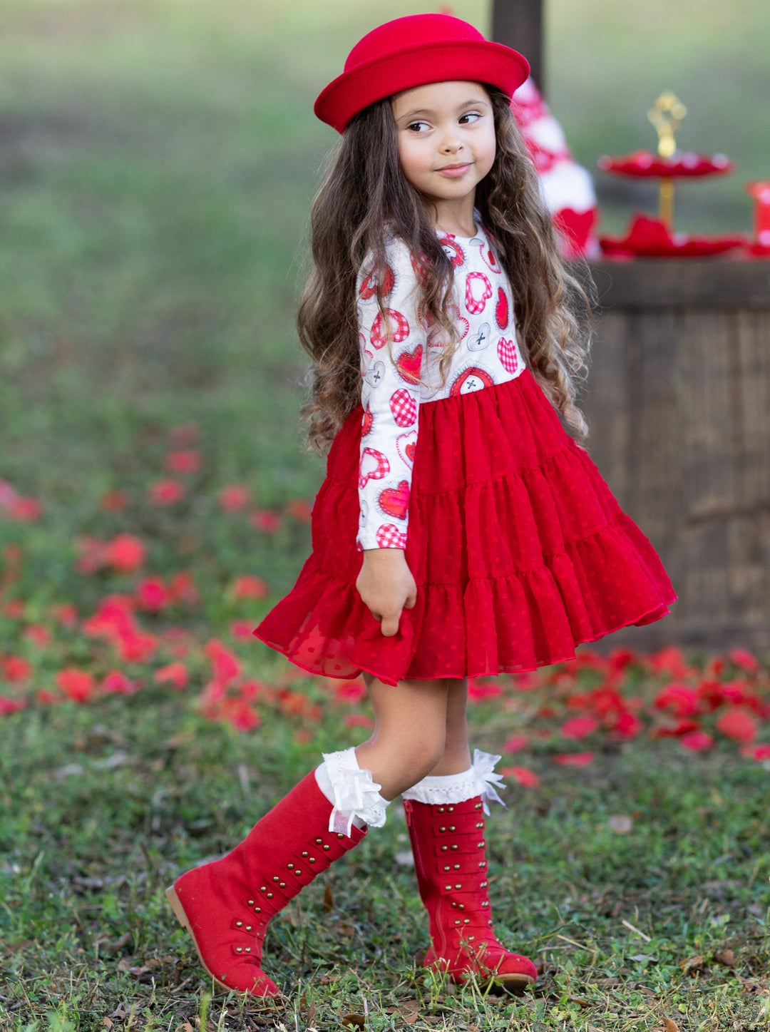 Dressy Toddler Clothes | Girls Heart Button Swiss Tulle Ruffle Dress