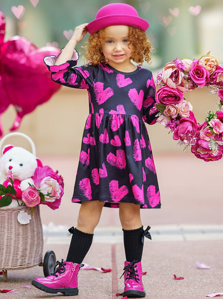  Mia Belle Girls Chalk Heart Print Dress | Valentines Day Outfits