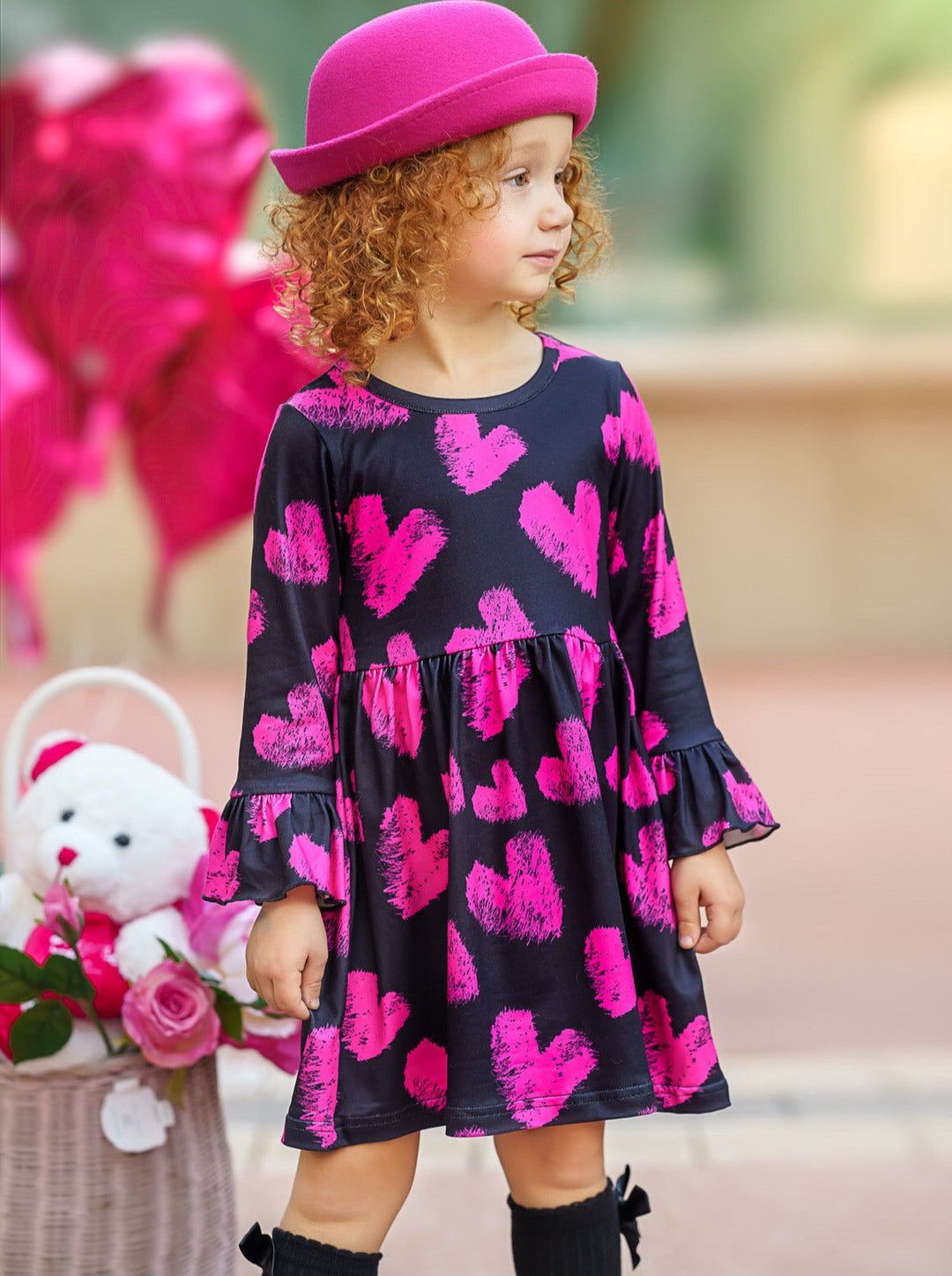  Mia Belle Girls Chalk Heart Print Dress | Valentines Day Outfits