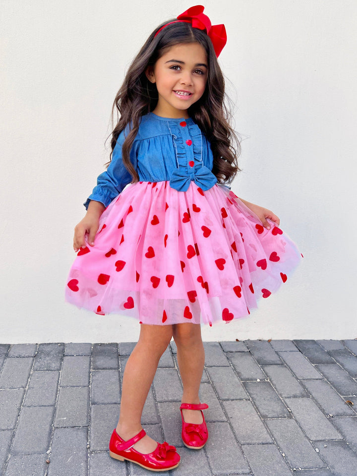 Mia Belle Girls Denim Tutu Dress | Valentine's Day Dresses