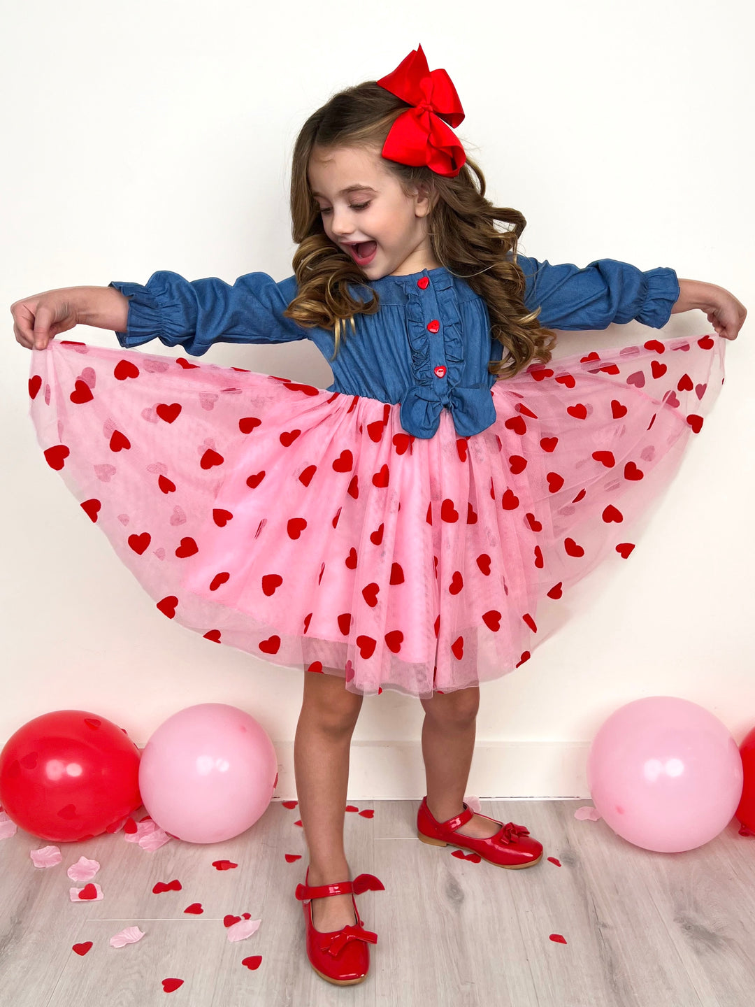 Mia Belle Girls Denim Tutu Dress | Valentine's Day Dresses