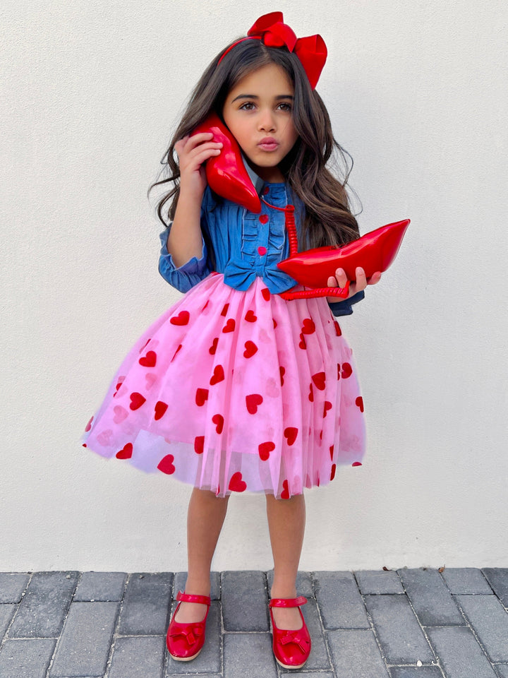 Mia Belle Girls Denim Tutu Dress | Valentine's Day Dresses