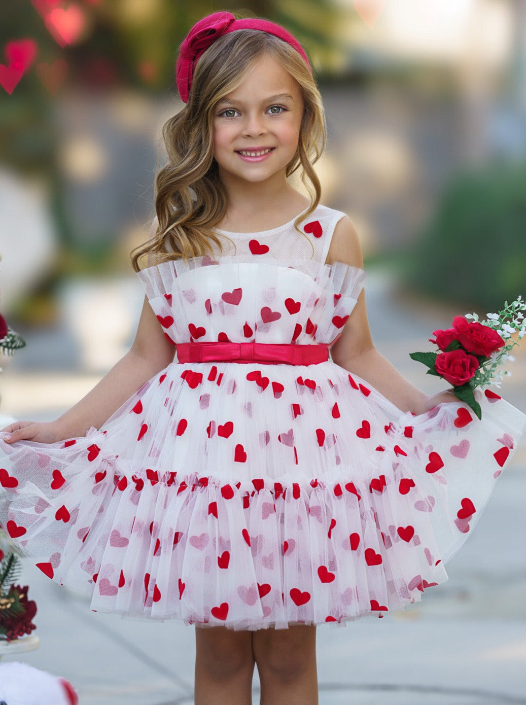 Mia Belle Girls Heart Layered Tulle Dress | Valentine's Day Dresses