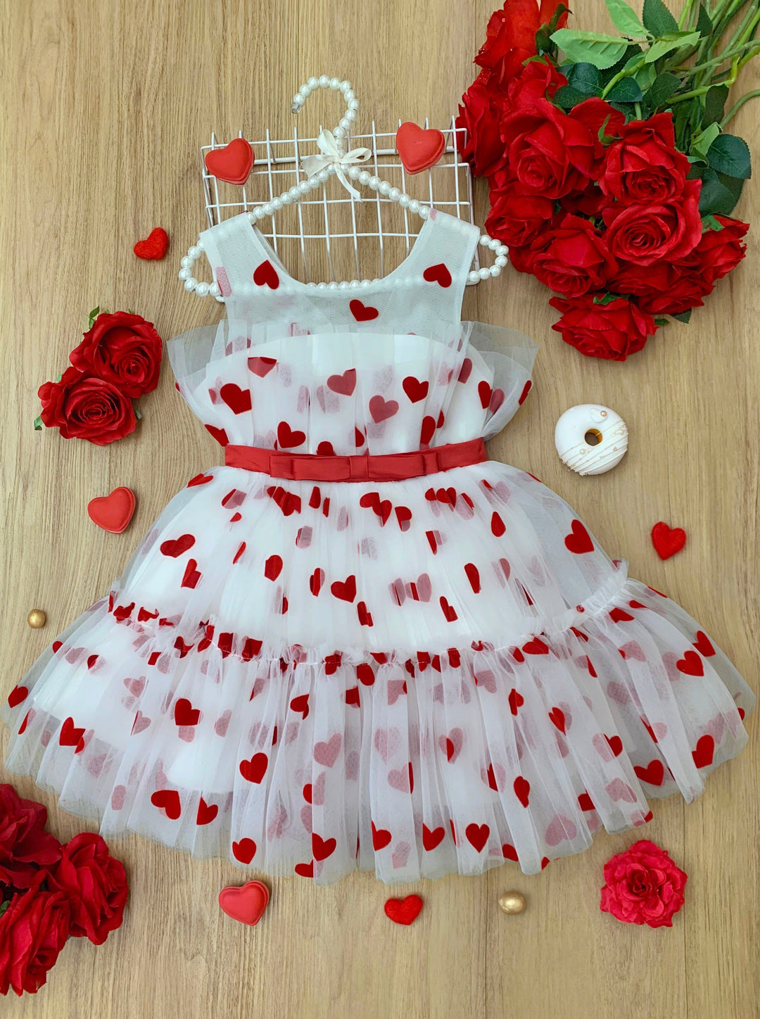 Mia Belle Girls Heart Layered Tulle Dress | Valentine's Day Dresses