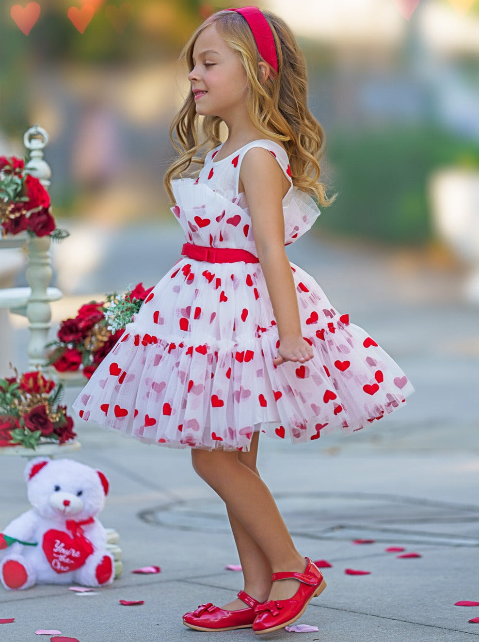 Mia Belle Girls Heart Layered Tulle Dress | Valentine's Day Dresses