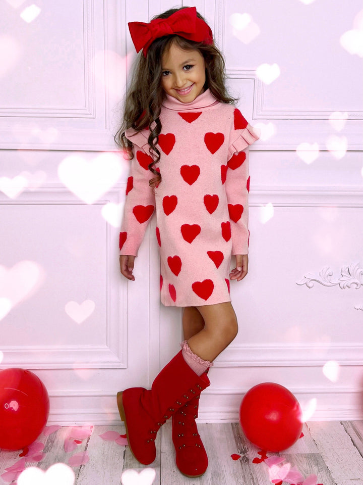 Mia Belle Girls Heart Sweater Dress | Girls Valentine's Dresses