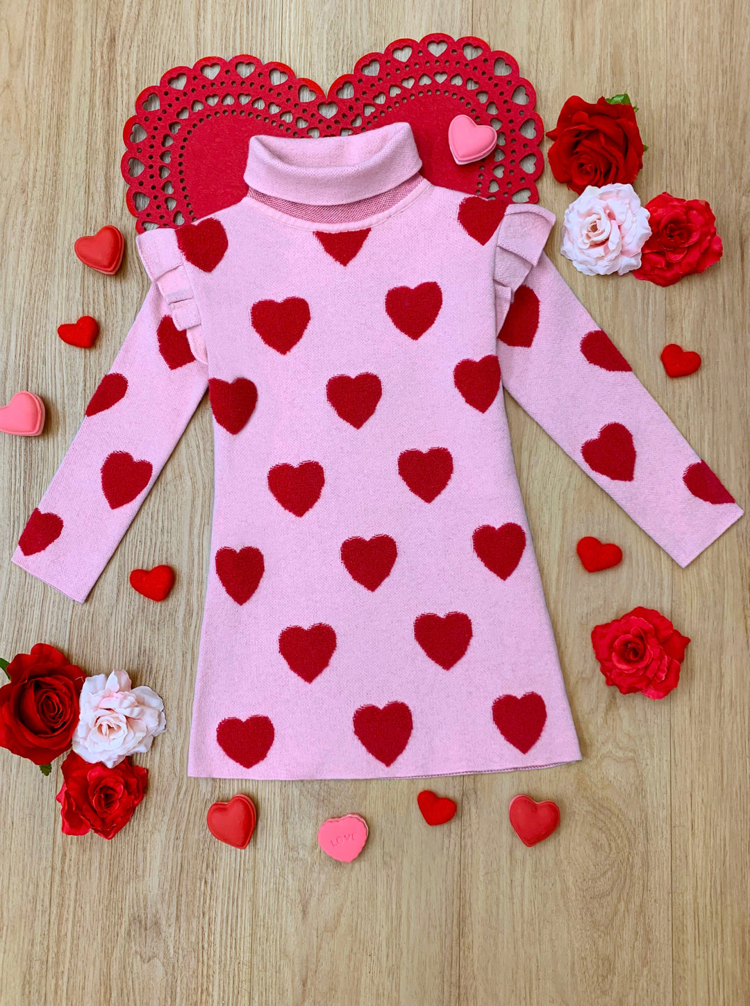 Mia Belle Girls Heart Sweater Dress | Girls Valentine's Dresses